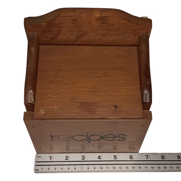 VTG Wood Recipe Box Hinged Lid "Recipes" In Black Letters Wall Mount Or Counter - Picture 11 of 11